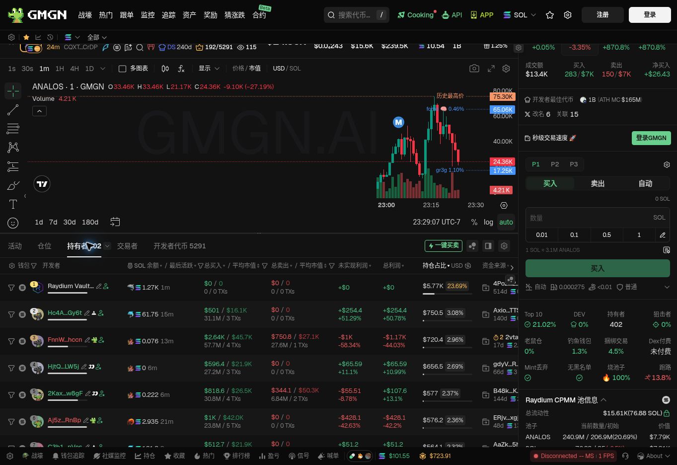 GMGN 持有者明细中的地址类型、总买入、总卖出与剩余持仓